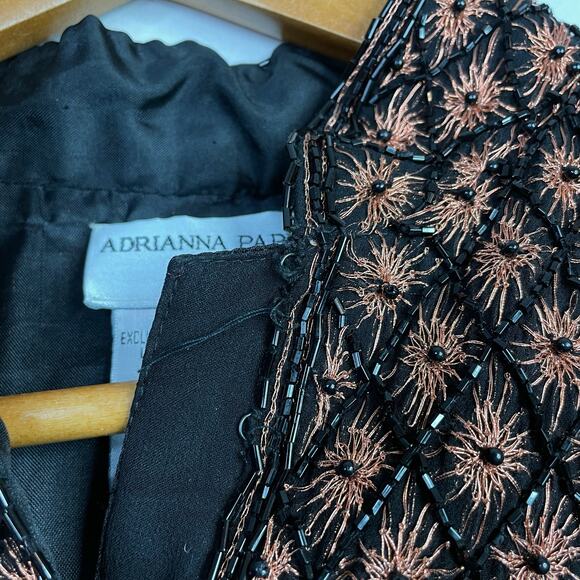 Vintage Adrianna Papell Evening Silk Beaded Embroidered Jacket Black Copper S - Picture 12 of 14